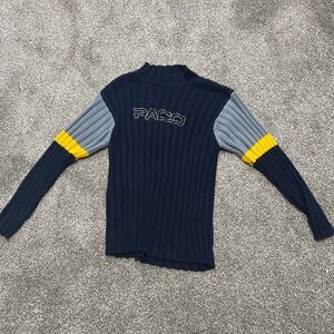 Vintage Paco Navy and Gray Crewneck Sweater with Yellow Accents